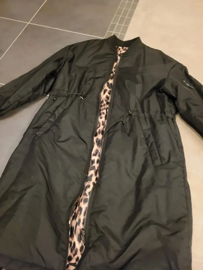 Bomber parkas trench réversible taille 1 noir et léopard - photo numéro 2