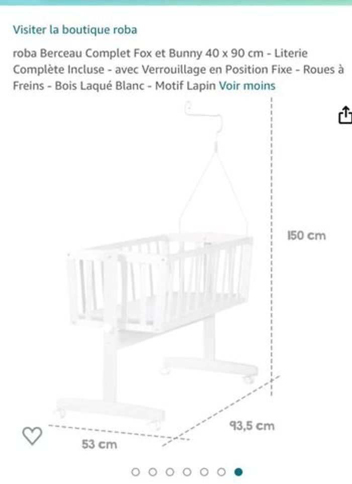 Berceau Complet Fox et Bunny 40 x 90 cm - Literie Complète Incluse - avec Verrouillage en Position Fixe - Roues à Freins - Bois Laqué Blanc - photo numéro 4
