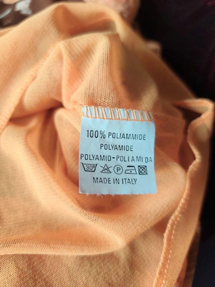 Tshirt orange motif fleur hibiscus création Laura de l'Isle S made in Italy - photo numéro 4