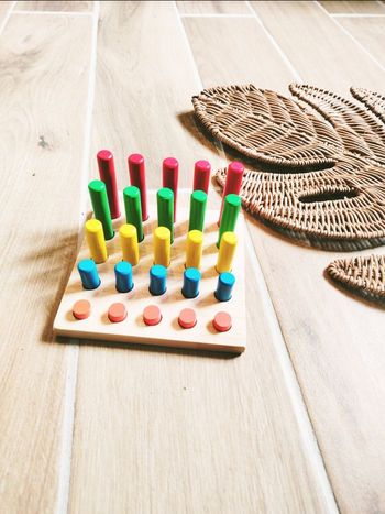 📊Blocs cylindres multicolores perception dimensionnelle en bois