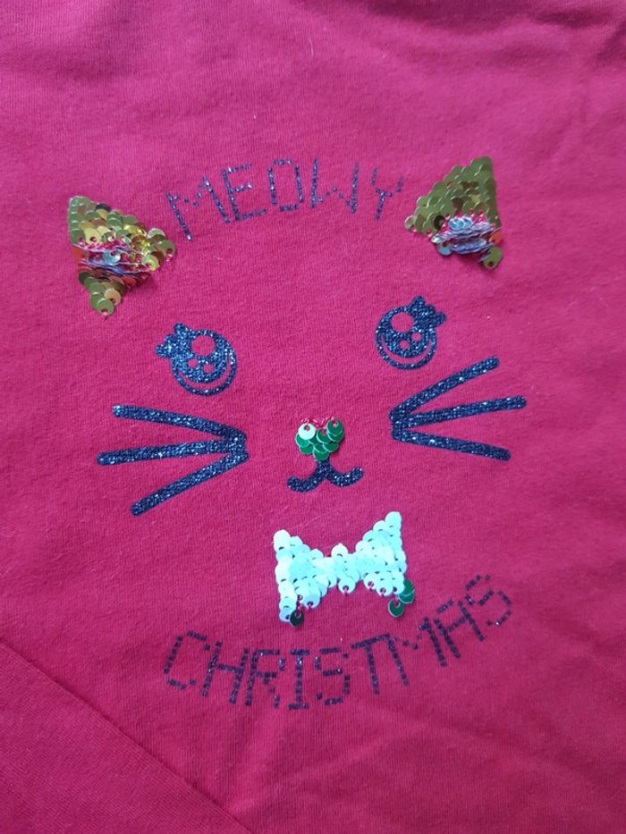 Tee shirt de noël motif chat sequins réversibles 6ans - photo numéro 2