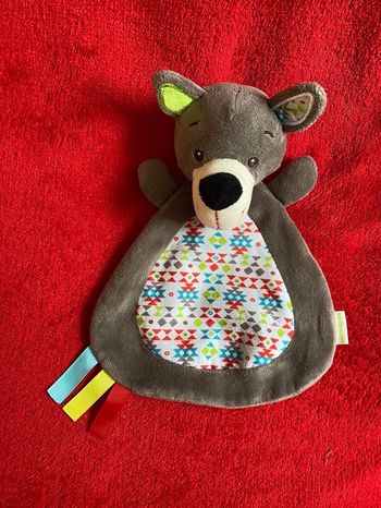 Vertbaudet doudou loup marron vert triangle multicolore occasion TBE