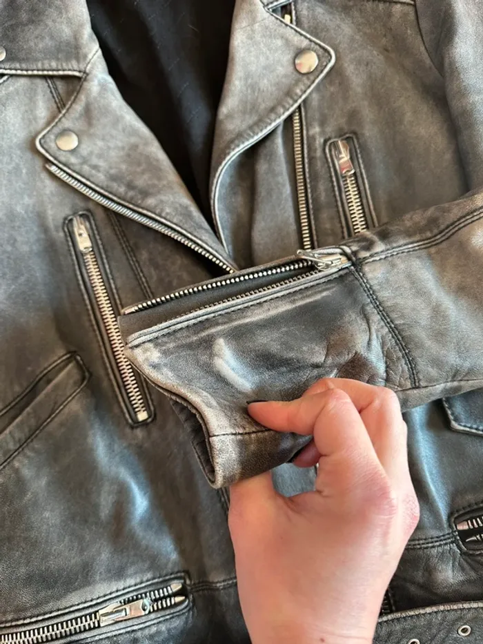 Perfecto cuir The Kooples gris noir taille 36 - photo numéro 8