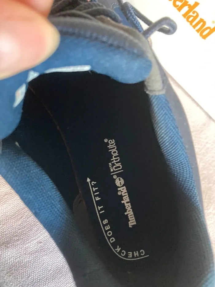 Timberlande baskets en cuir bleu marine bleu foncé blanche lacets taille 34 - photo numéro 6