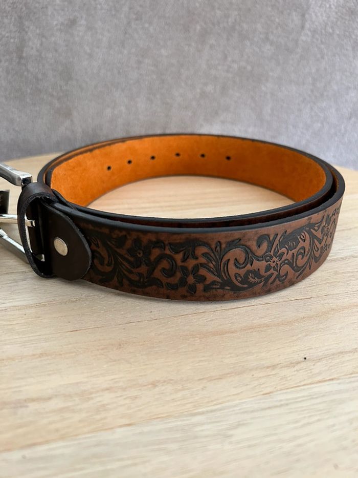 Ceinture en cuir brun taille 105 cm - photo numéro 2