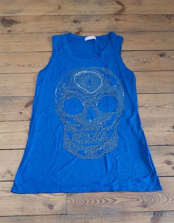 Débardeur Bleu électrique crâne en strass brillants argentés bisou's project