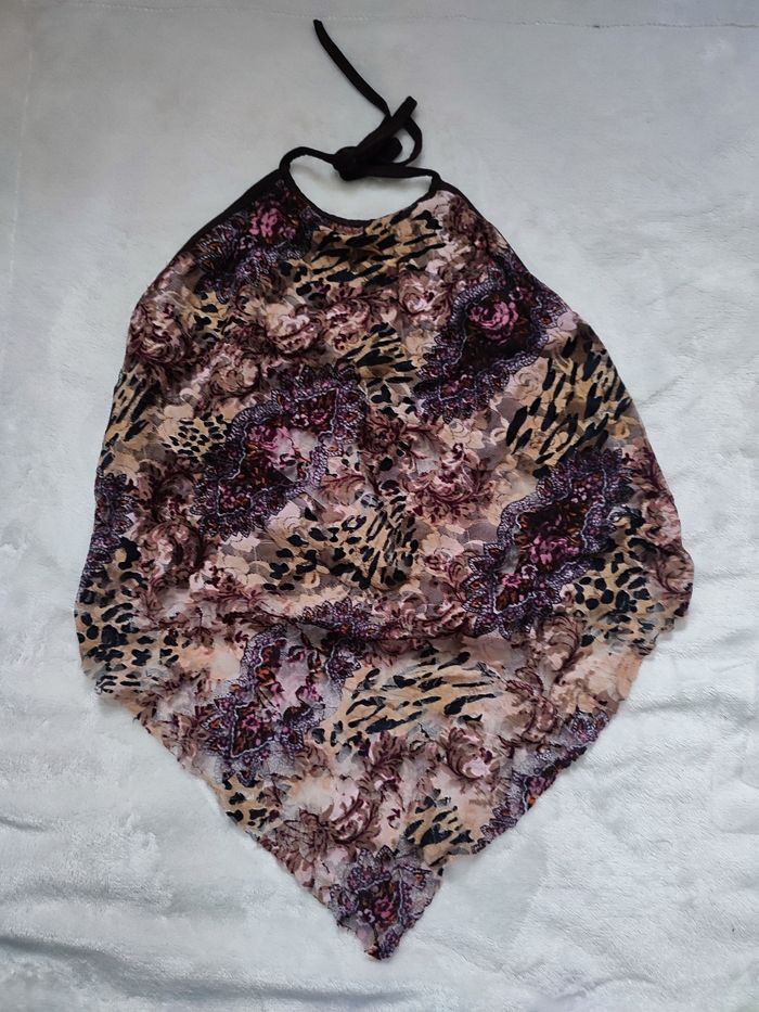 Haut asymétrique court marron et vieux rose taille unique