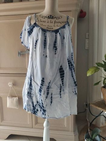 Tunique coton blanche/ bleu taille 38