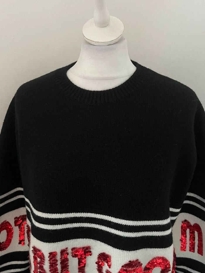 Pull noir blanc et sequins rouge Maje M - photo numéro 3