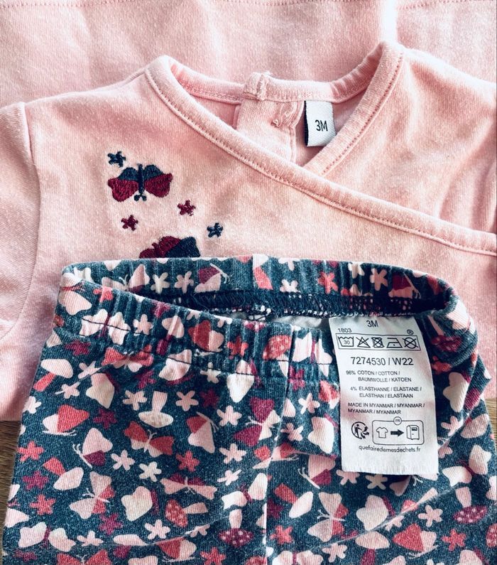 Ensemble legging et tee-shirt manches longues « sans marque » taille 3 mois - photo numéro 3