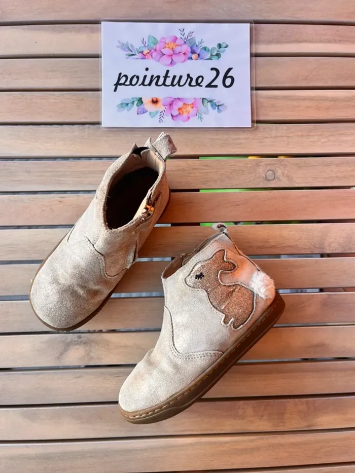 Bottines en cuir beige doré shoo Pom 26 - photo numéro 3