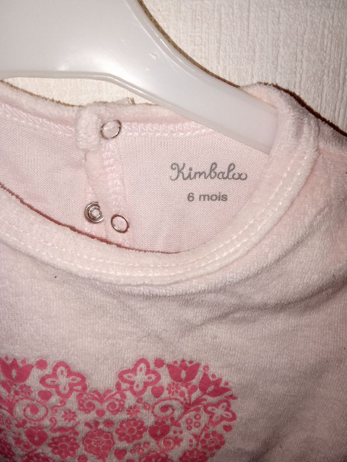 Pyjama bébé fille  velour, hiver 6 mois, rose perle,  motif coeur - photo numéro 4