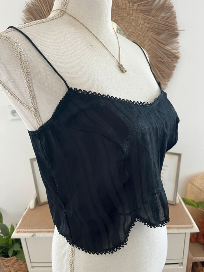 Caraco noir transparent motifs satinés taille unique jusqu’au 40 - photo numéro 2
