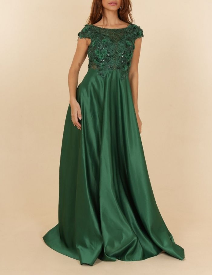 robe cérémonie dentelle et bas satiné vert princesse mariage vert emeraude taille 38 - photo numéro 2