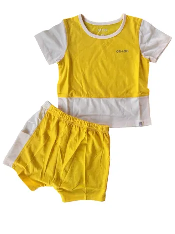 T-shirt + short Oe+Eo jaune/blanc unisexe 3 ans Neuf 
