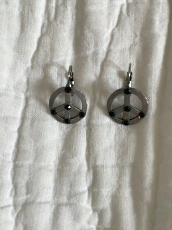 Boucles d’oreilles percées métal argenté et cabochons verre facettes noir