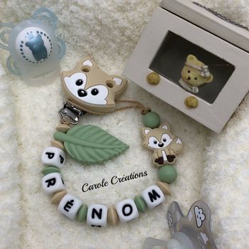 Attache tétine personnalisée en silicone Renard beige 