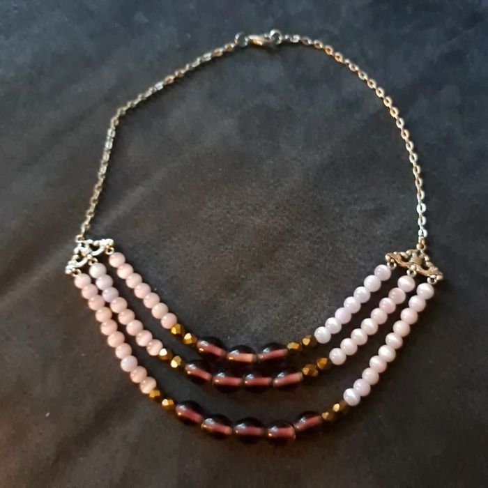 Collier chic multi rang violet rose bronze - photo numéro 13