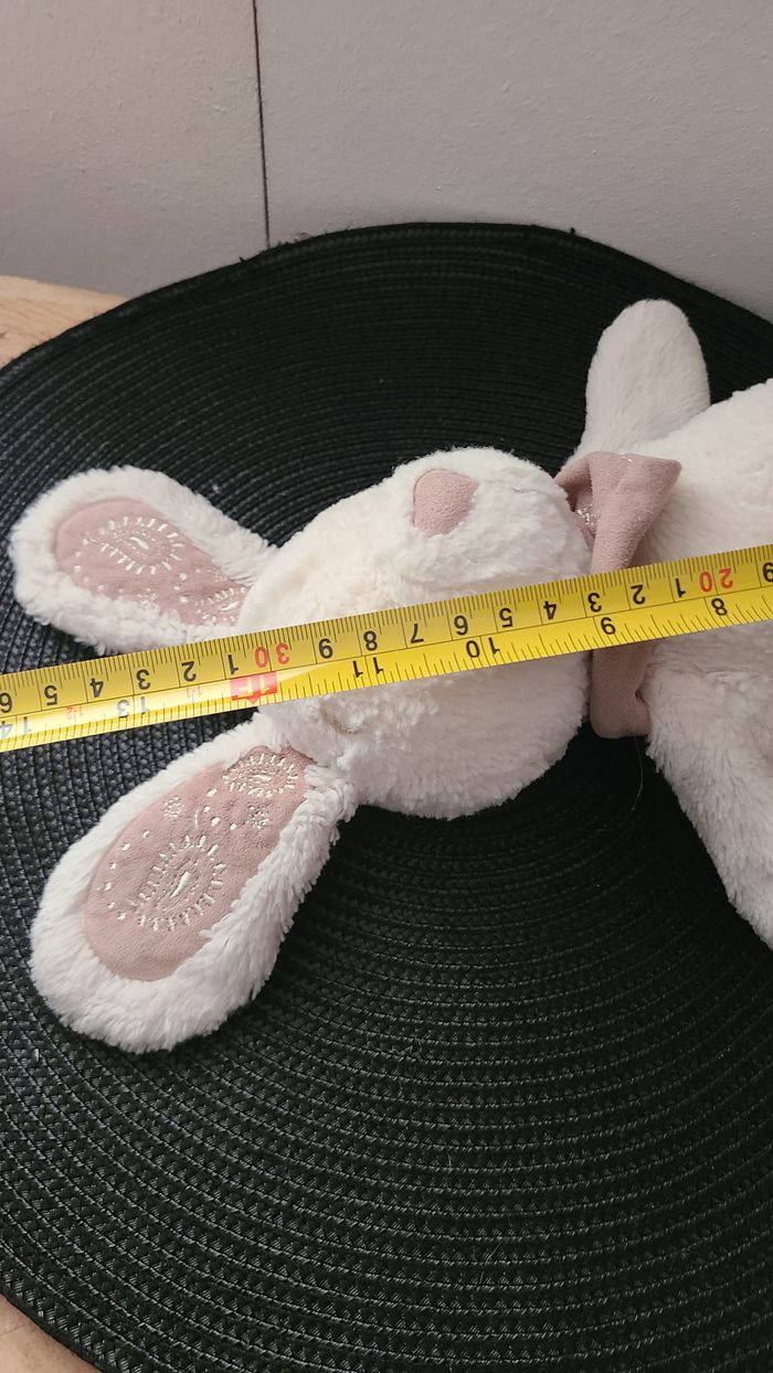DOUDOU PELUCHE NICOTOY LAPIN BANDANA BLANC MARRON TAUPE 30 cm - photo numéro 3