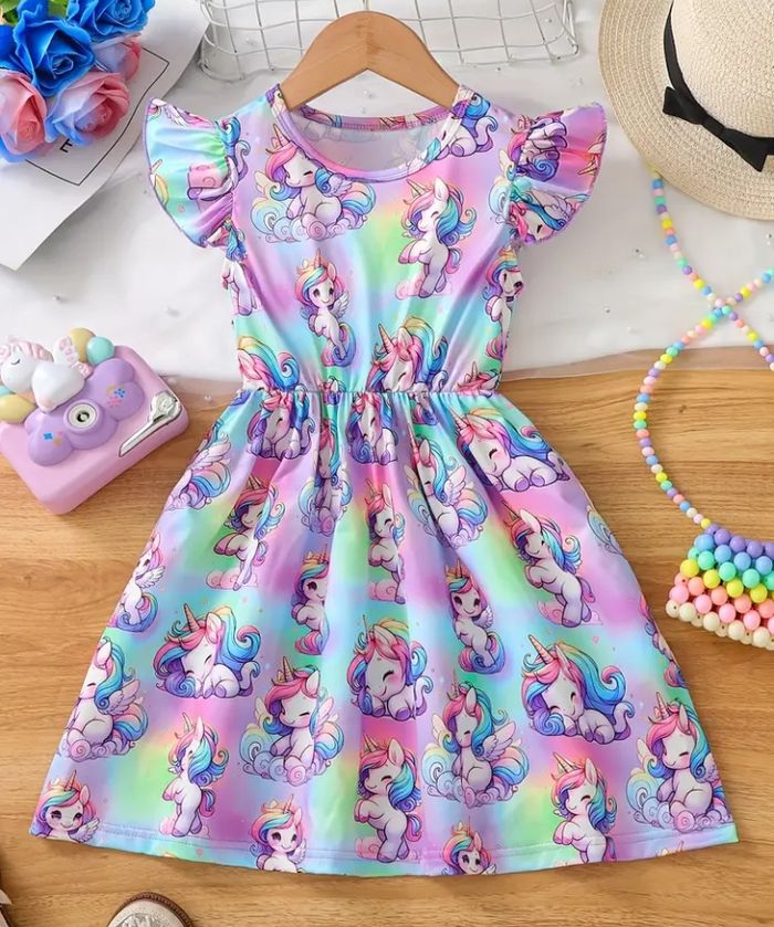 Belle Robe jupe en tuiles licorne đŠ neuve 5- 6 ans IdĂ©al comme un cadeau đ