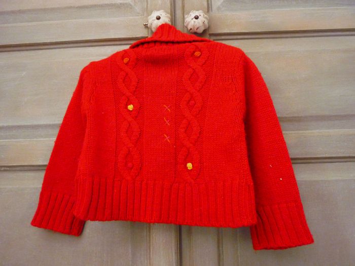 Gilet laine Fille Naf Naf 3 ans 36 mois rouge TBE col châle - photo numéro 3