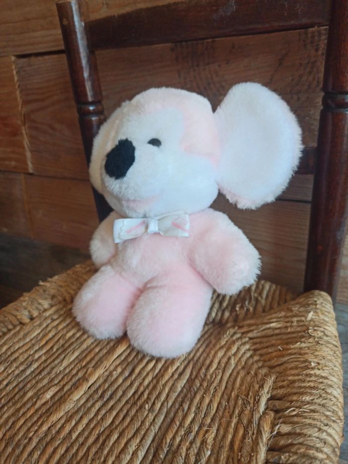 peluche souris rose hochet Nounours vintage tbe - photo numéro 3