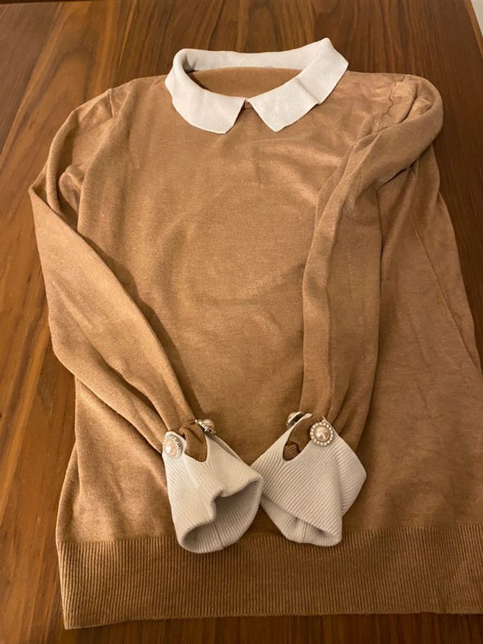 Pull à col beige Zara M - photo numéro 2