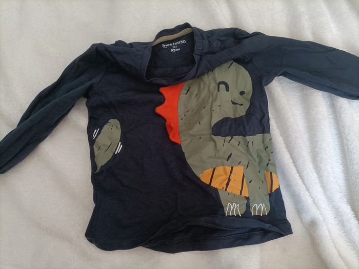 T-shirt garçon 92cm Bleu marine manches longues Motif dinosaure