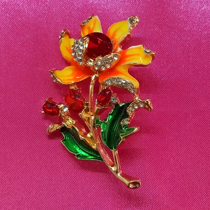 Broche tournesol en métal doré et strass - photo numéro 10