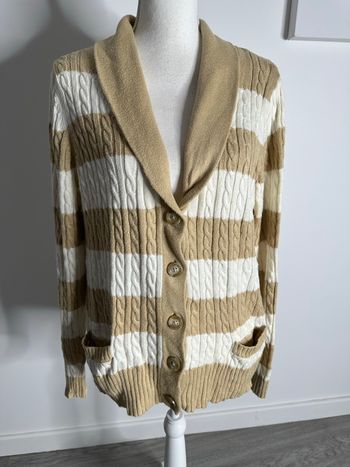 Cardigan gilet marinière blanc et beige Tommy Hilfiger TL