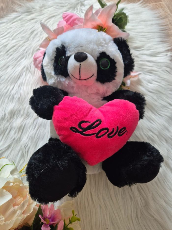 Peluche panda avec cœur Achat occasion Peluches Noir ans (94