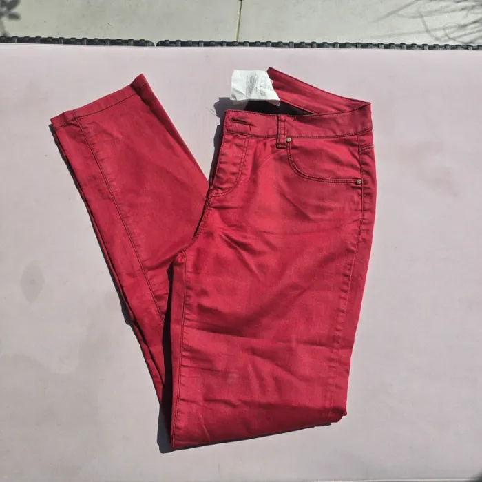 Jeans pantalon enduit rouge camaieu 38
