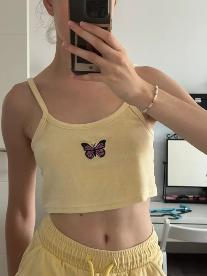 Ensemble velours short et top jaune Bershka - photo numéro 2