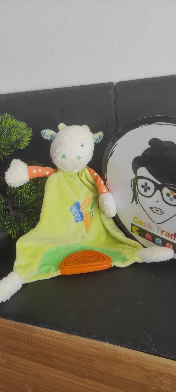 vache doudou plat blanc vert orange anneau de dentitions babysun rateau pelle
