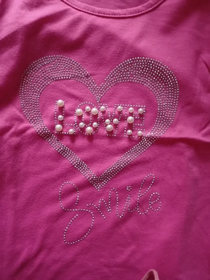 T-shirt manche courte rose avec motif perles - photo numéro 2