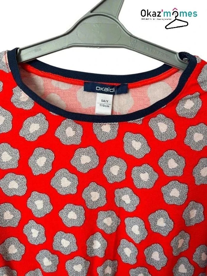 Robe à manches longues rouge à grosses fleurs - Okaïdi 5 ans - photo numéro 2