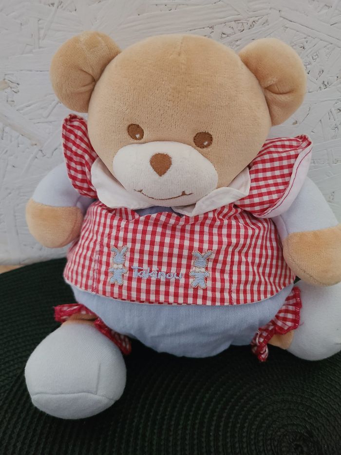 Doudou ours bleu vichy rouge TAKINOU - photo numéro 3