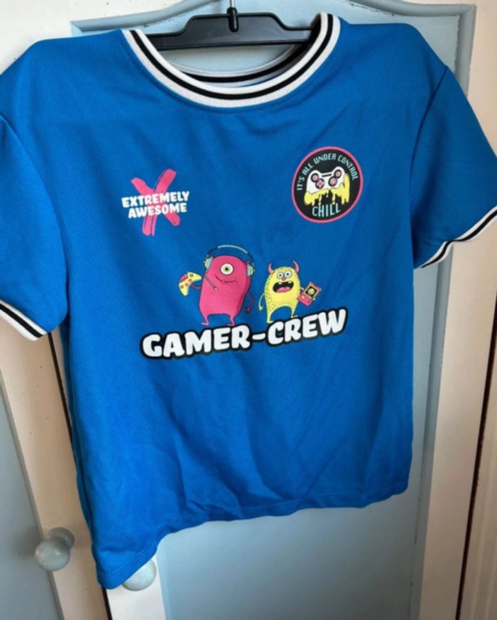 👕 T-shirt bleu marine monstre gamer 🎮 - Primark - 5/6 ans