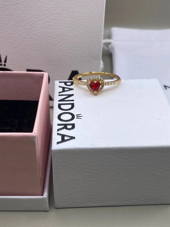 Bague Pandora doré taille 58 modèle Cœur Rouge Surélevé - photo numéro 3