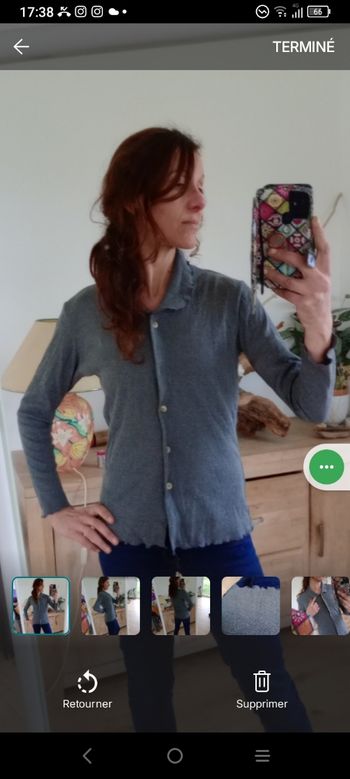 Gilet gris M chiné finement côtelé c76