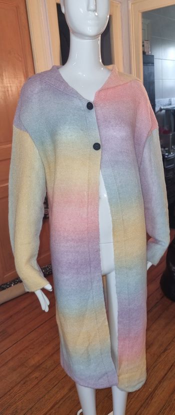 Gilet très long à capuche multicolore pastel 2XL neuf