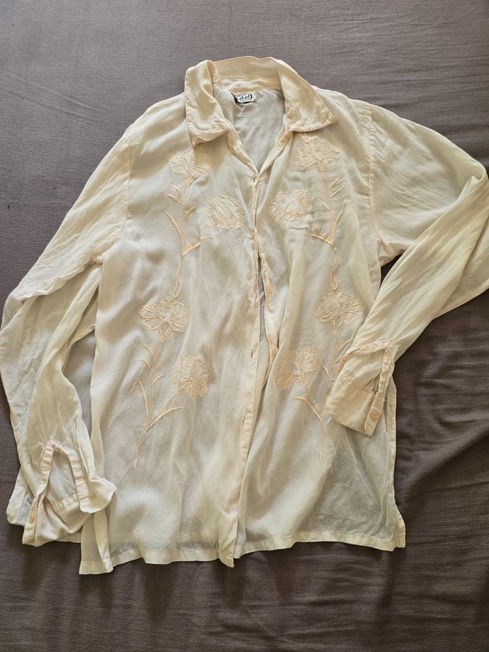 Chemisier brodé en voile de coton 🍒vintage 90🍒taille 40 - photo numéro 9