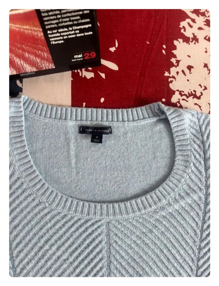 Pull Torsadé col bateau bleu clair Tommy Hilfiger taille M - photo numéro 3