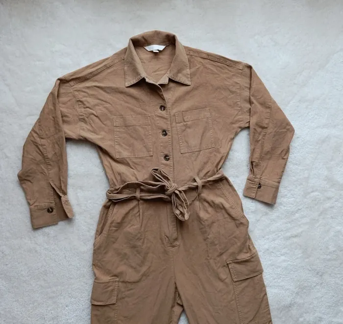 Combinaison H&M 36 beige marron ceinture assortie coton élasthanne - photo numéro 6