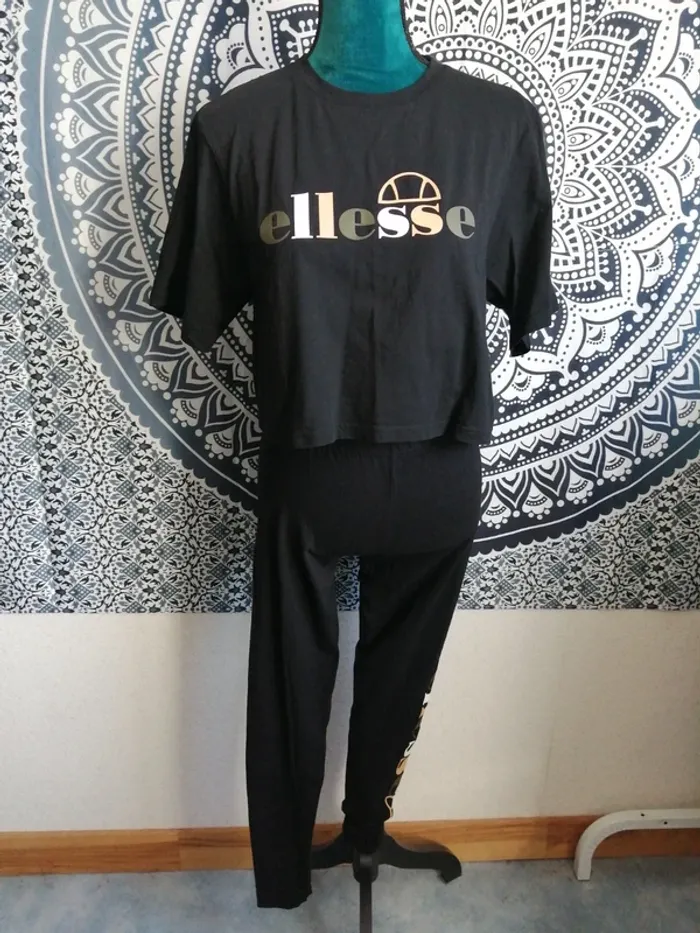 Ensemble de sport legging crop top noir kaki blanc beige / ellesse / (40) - photo numéro 2