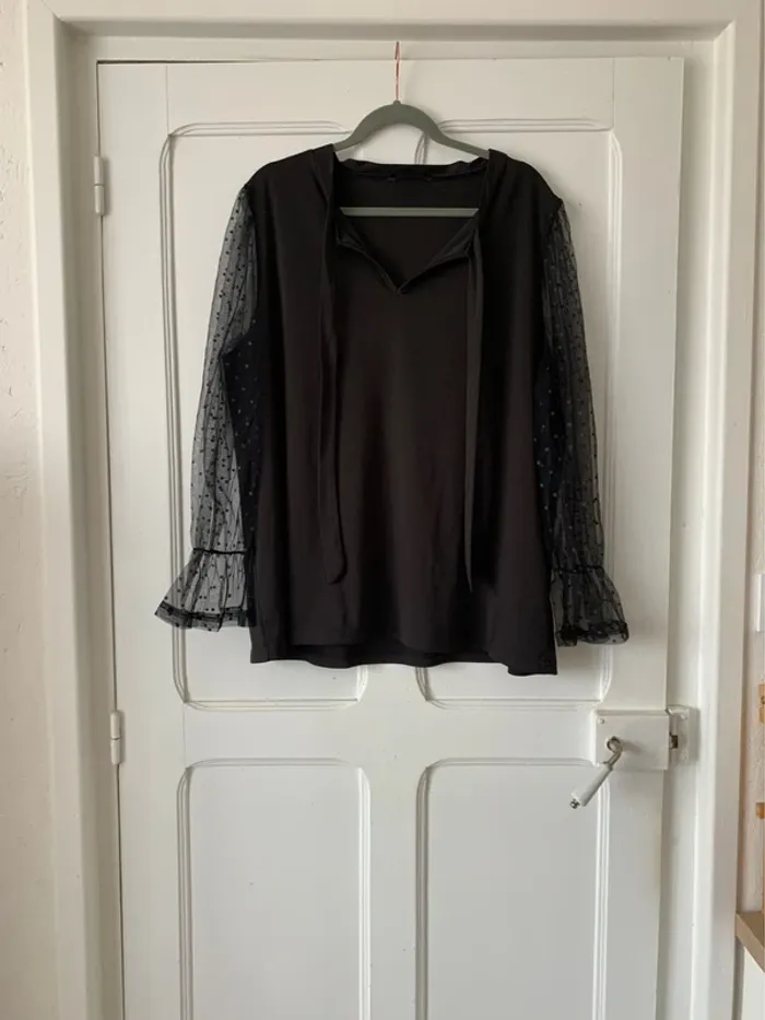 Blouse à manches longues transparente à pois noir femme - Taille 3XL Shein Curve - photo numéro 3