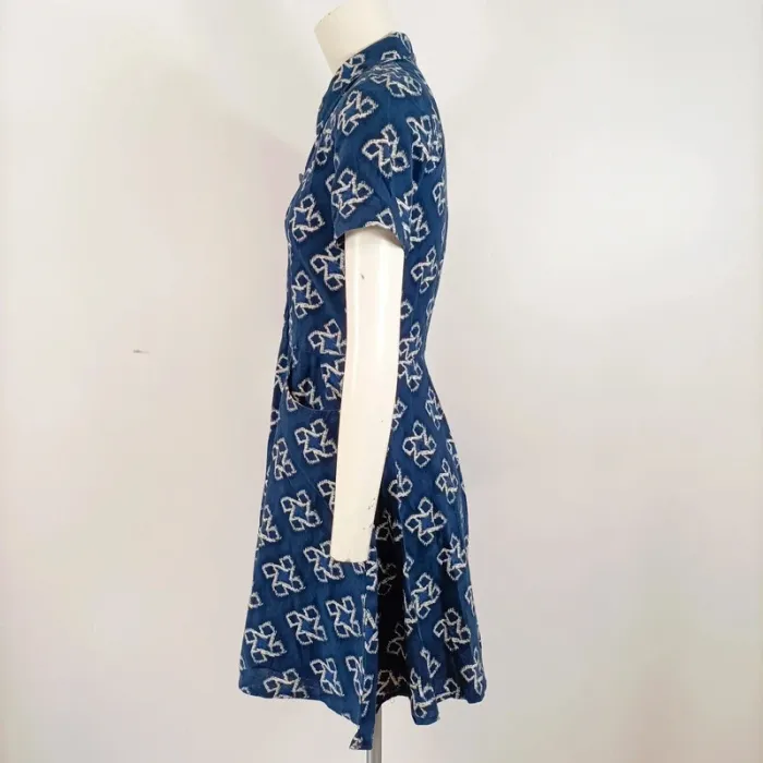 Robe Chattawak en coton bleu indigo à motifs blancs - Taille 12 ans - 100% coton - A663 - photo numéro 4