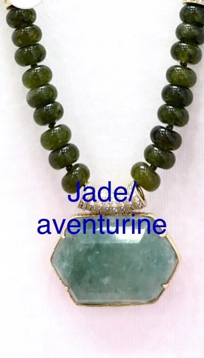 Sublime gros collier habaha Paris jade aventurine zircons acier inoxydable or - photo numéro 6