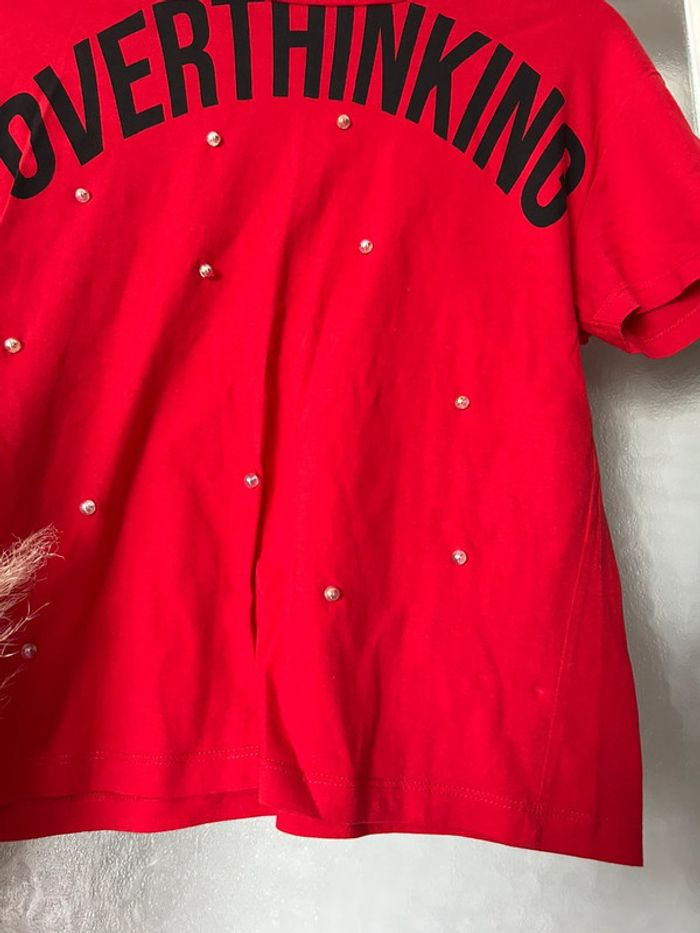 t-shirt rouge avec perle zara s - photo numéro 2