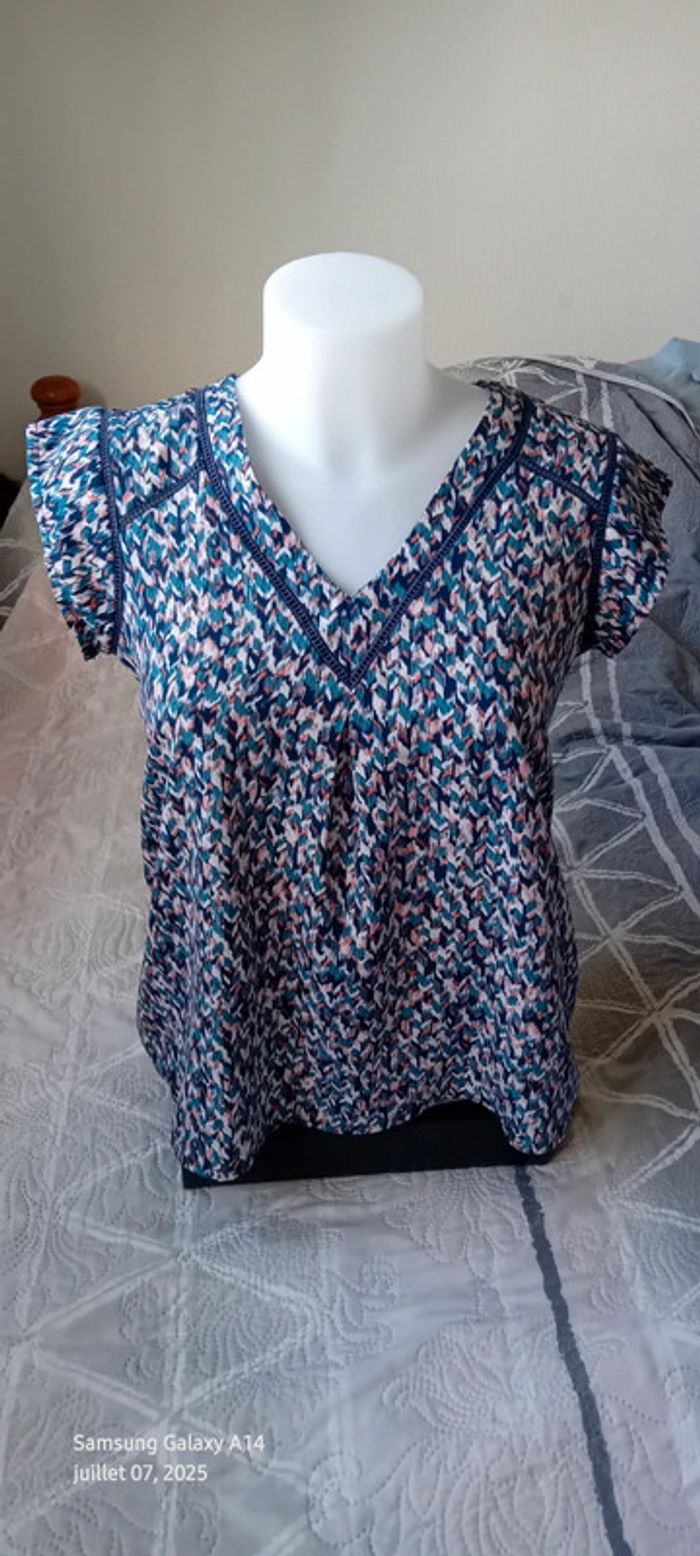 Blouse manches courtes col V imprimé coloré chevrons femme M rue des abesses - photo numéro 2